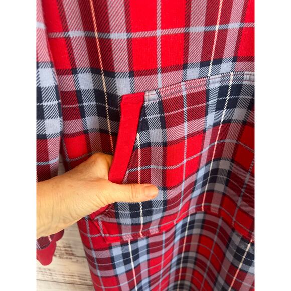 Lands' End Serious Sweats Hooded Lounger Gown Red White Blue Plaid Size L - Picture 9 of 14